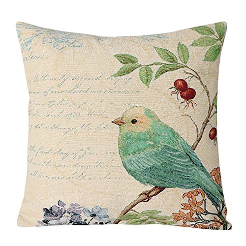 0746827959991 - SIMPLEDECOR JACQUARD BIRD ON THE TREE ACCENT DECORATIVE THROW PILLOW CASE HAND PAINTED CUSHION COVER CUTE TRADITIONAL CHINESE PAINTING 18X18