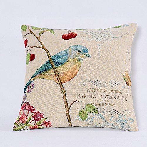 0746827960003 - SIMPLEDECOR JACQUARD BIRD ON THE TREE ACCENT DECORATIVE THROW PILLOW CASE HAND PAINTED CUSHION COVER CUTE TRADITIONAL CHINESE PAINTING 18X18