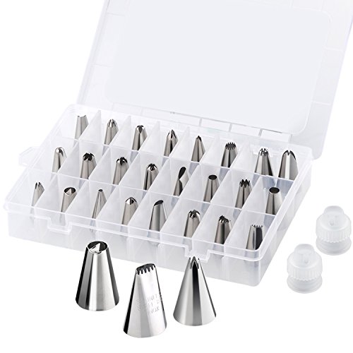 0746856464473 - 26-PIECE CAKE DECORATING TIPS KITS, KOOTEK® PROFESSIONAL STAINLESS STEEL ICING TIP SET TOOLS WITH 2 REUSABLE COUPLER FOR KIDS BEGINNERS