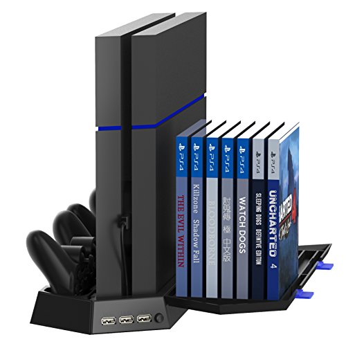 0746856464497 - KOOTEK PS4 VERTICAL STAND COOLING FAN CONTROLLER CHARGING STATION WITH GAME STORAGE & DUALSHOCK CHARGER