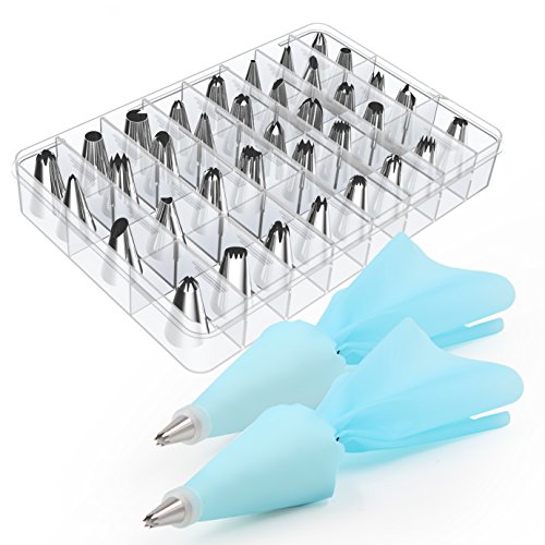 0746856464572 - KOOTEK 42 PIECES CAKE DECORATING SUPPLIES KIT TIPS STAINLESS STEEL ICING TIP SET TOOLS WITH 2 SILICONE PASTRY BAGS 2 REUSABLE PLASTIC COUPLERS 2 FLOWER NAILS FOR CAKES CUPCAKES COOKIES PASTRY