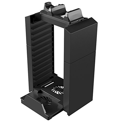 0746856464596 - KOOTEK VERTICAL STAND COOLING FAN FOR PS4 / PLAYSTATION 4 PRO / SLIM WITH PS MOVE & CONTROLLER CHARGING STATION & GAME STORAGE TOWER