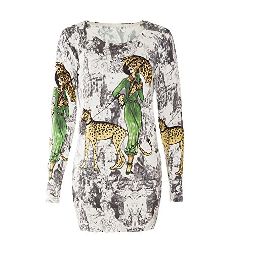 0747180332698 - WOMEN'S PETITE FASHION PRINTING CREW-NECK MIDDLE-LONG PULLOVER SWEATER