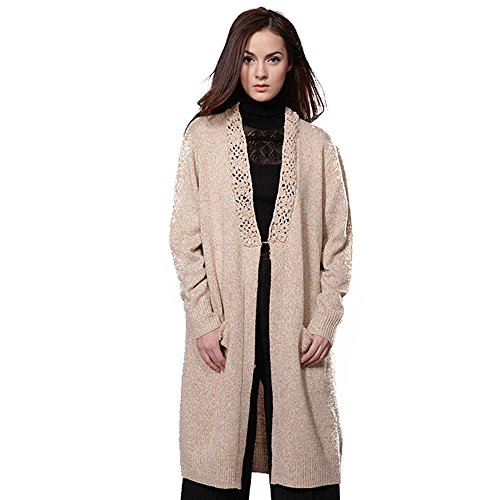 0747180333015 - WOMEN'S LOOSE SOLID COLOR EXTRA-LONG THICK CARDIGAN SWEATER COAT APRICOT