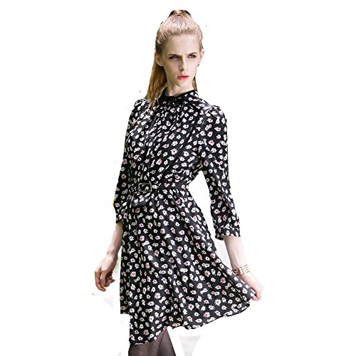 0747180334463 - WOMEN'S FLOWER PRINTING STAND COLLOR CHIFFON A-LINE DRESS L SIZE