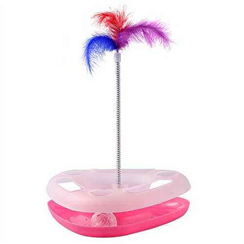 0747180591552 - INTERACTIVE CAT TOYS PET TRACK BALL TOYS AMUSEMENT PLATE WITH SPRING FEATHER TOY