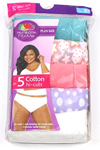 0747207443208 - FRUIT OF THE LOOM WOMENS HI-CUT COTTON PANTY PLUS-SIZE 5 PK FIT FOR ME, ASSORTED DESIGNS (11, POLKA DOT)