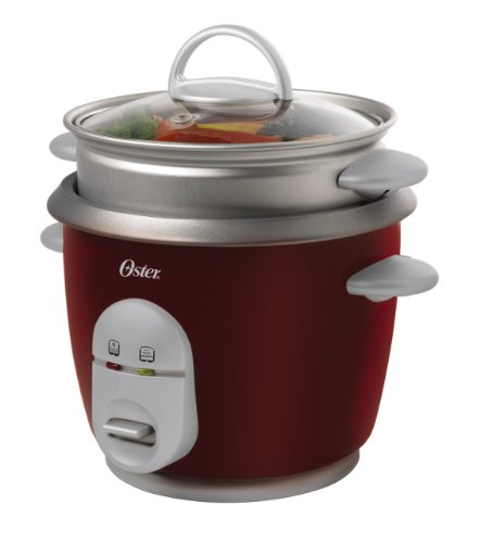 0747269434183 - OSTER 4722 3-CUP (UNCOOKED) 6-CUP (COOKED) RICE COOKER WITH STEAMING TRAY, RED