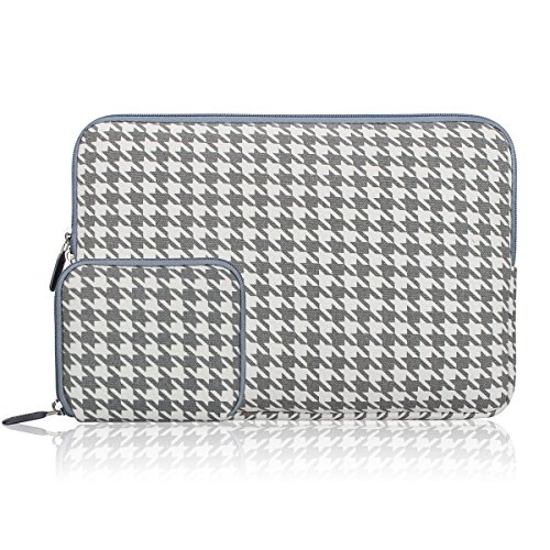 0747380574980 - ARVOK 15 15.6 16 INCH HOUNDSTOOTH GREY CANVAS FABRIC LAPTOP SLEEVE WITH EXTRA BAG/NOTEBOOK COMPUTER CARRYING CASE/ULTRABOOK TABLET BRIEFCASE/POUCH COVER FOR MACBOOK AIR/PRO/ACER/ASUS/DELL/LENOVO/HP