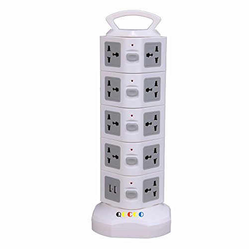 0747380836194 - QOCOO 20 OUTLET SMART HOME OFFICE MULTI SOCKET SURGE PROTECTOR ADAPTER POWER STRIP RETRACTABLE CABLE US PLUG 2 USB OUTPUTS FOR IPHONE PLUS IPAD MINI SAMSUNG GALAXY PHONE CHARGING STATION GRAY