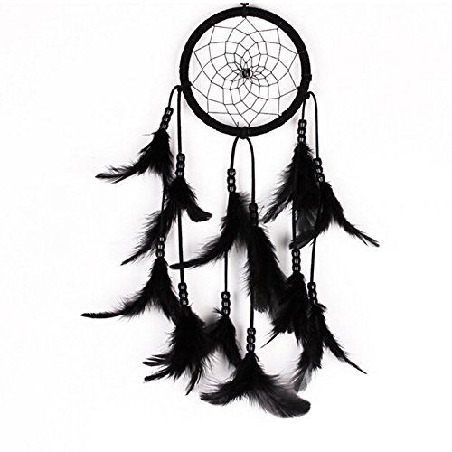 0747710203795 - GENERIC 1 PIECE BLACK WALL HANGING DREAM CATCHER WITH BEAD FEATHER DECORATION
