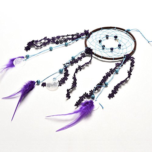 0747710203818 - GENERIC 1 PIECE HANDMADE PURPLE DREAM CATCHER WITH FEATHERS WALL HANGING ORNAMENT