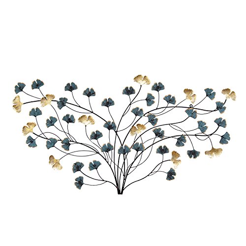 7477135195490 - STRATTON HOME BLUE/GOLD-TONE METAL 'BLOOMING FLOWERS' WALL DECOR