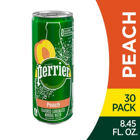 0074780377515 - PERRIER PEACH FLAVORED CARBONATED MINERAL WATER, 8.45 FL OZ. SLIM CANS (30 COUNT)