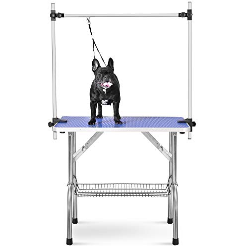 0747814948509 - DOG/PET GROOMING TABLE FOLDABLE HEIGHT ADJUSTABLE - 46-INCH PORTABLE DOG GROOMING TABLE WITH ARM NOOSE & MESH TRAY, MAXIMUM CAPACITY UP TO 300LBS (BLUE)