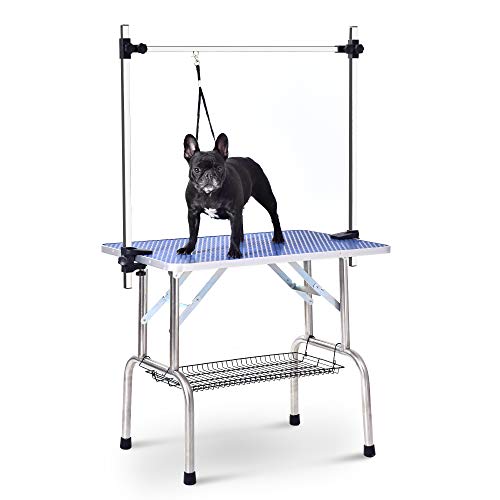 0747814948530 - DOG/PET GROOMING TABLE FOLDABLE HEIGHT ADJUSTABLE - 36-INCH PORTABLE DOG GROOMING TABLE WITH ARM NOOSE & MESH TRAY, MAXIMUM CAPACITY UP TO 300LBS (BLUE)