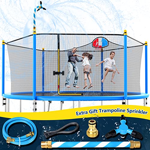 0747814949506 - LYROMIX 15FT TRAMPOLINE, LARGE RECREATIONAL TRAMPOLINE WITH ENCLOSURE NET, OUTDOOR TRAMPOLINE WITH BASKETBALL HOOP AND LADDER, BACKYARD JUMPING TRAMPOLINE, CAPACITY FOR 6-9 KIDS & ADULTS, BLUE