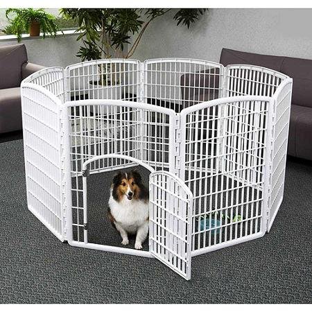 0747865058233 - 8-PANEL MODULAR DESIGNED INDOOR OUTDOOR LARGE PET PLAYPEN WITH LARGE PET DOOR - CONSTRUCTED FROM HEAVY-DUTY MOLDED PLASTIC IN WHITE FINISH (ASSEMBLY REQUIRED)