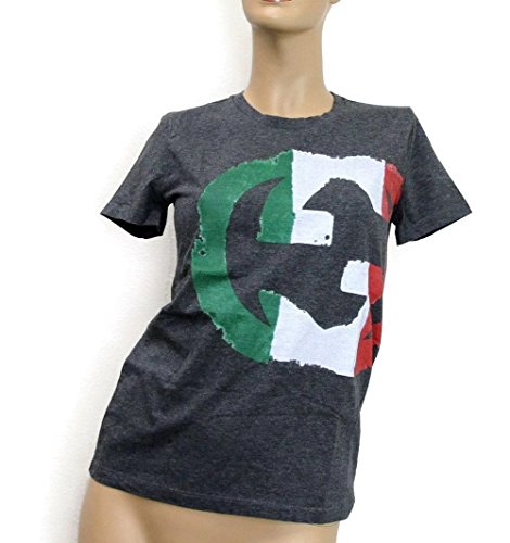 0747865337925 - GUCCI WOMEN'S GRAY ITALY FLAG COTTON TOP INTERLOCKING G LIMITED T-SHIRT 296654 (S)