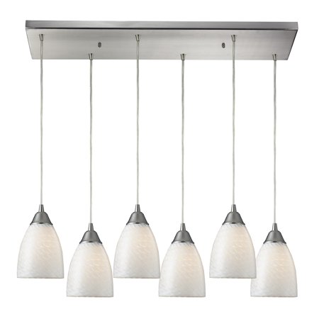 0748119043418 - ELK 416-6RC-WS 30 BY 9-INCH ARCO BALENO 6-LIGHT PENDANT WITH WHITE SWIRL GLASS SHADE, SATIN NICKEL FINISH