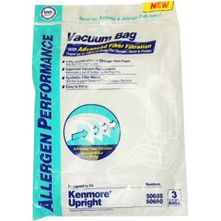 0748167073665 - DVC GENERIC KENMORE UPRIGHT ALLERGEN CLOTH VACUUM CLEANER BAGS. FITS STYLE 50688 AND 50690 - 3PK.