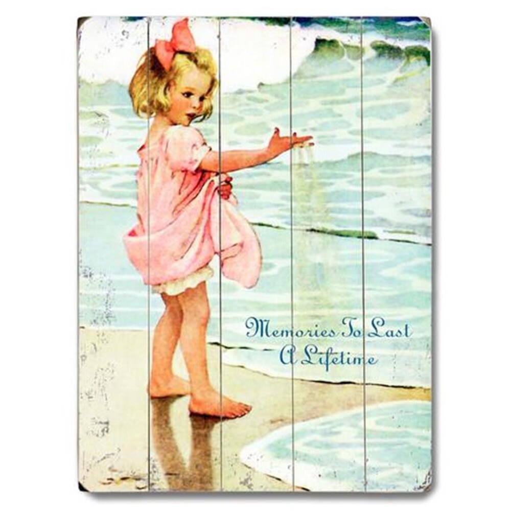 0074838851615 - ONE BELLA CASA 0003-2049-38 12 X 16 IN. VINTAGE GIRL ON BEACH PLANKED WOOD WALL DECOR BY LAUG