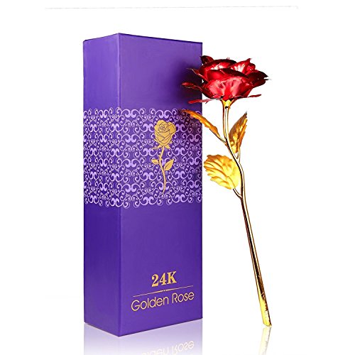 0748440433513 - ONERBUY CREATIVE MOTHER'S DAY GIFT 24K GOLD FOIL ROSE FLOWER FULL BLOSSOM PRESENTS, ROMANTIC GIFT FOR HER WITH BOX, HANDCRAFTED & LOVE LAST FOREVER (GOLDEN&RED)