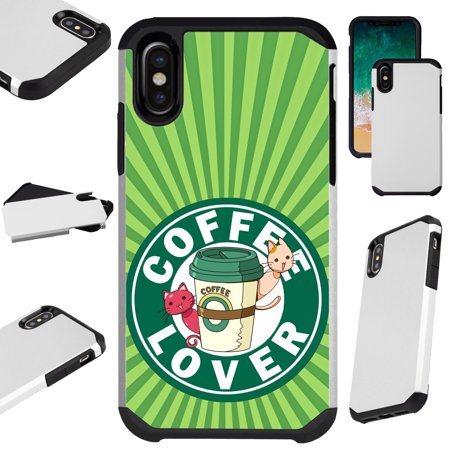 0748634794253 - COMPATIBLE WITH APPLE IPHONE XR 6.1” CASE HYBRID TPU FUSION PHONE COVER (COFFEE LOVER CAT)