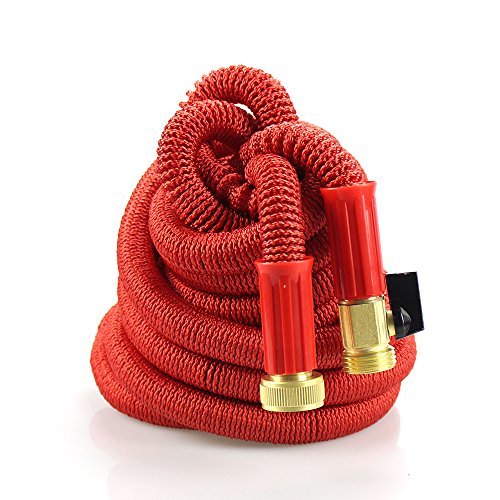 0748690505268 - WAOAW 50' EXPANDABLE HOSE - FLEXIBLE EXPANDING GARDEN HOSE WITH SOLID BRASS ENDS, DOUBLE LATEX CORE, NOT INLCUDING SPRAY NOZZLE (50', RED)