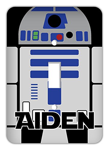 0748809635244 - PERSONALIZED SINGLE LIGHT SWITCH COVER INSPIRED BY STAR WARS -R2D2 WITH BLACK BACKGROUND
