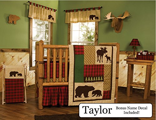 0748809647575 - TREND LAB BABY NURSERY BEDDING ENSEMBLE SET PLUS PERSONALIZED NAME DECAL, NORTHWOODS, 4PC SET