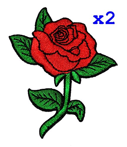 0748810156967 - PACK OF 2 RED ROSE DIY APPLIQUE EMBROIDERED SEW IRON ON PATCH RO-05