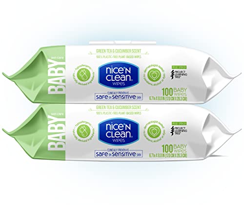 0074887741707 - NICE N CLEAN SKIN CARE BABY WIPES SCENTED 100CT (2-PACK) | SAFE ON SENSITIVE SKIN | GREEN TEA & CUCUMBER SCENT | 100% PLASTIC-FREE