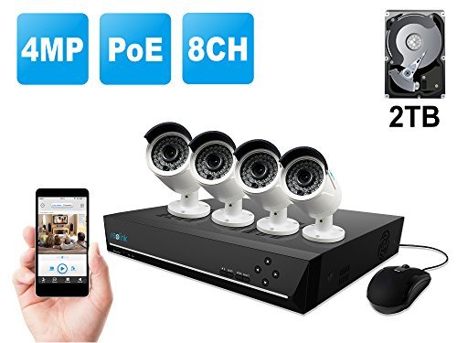0749110051907 - HOME BUSINESS VIDEO SECURITY CAMERA SYSTEM WIRED, W/4 BULLET SUPER HD 1440P WATERPROOF OUTDOOR INDOOR POE IP CAMERAS AND 1 PC OF 8-CHANNEL 4MP NVR KIT WITH BUILT-IN 2 TB HDD, REOLINK RLK8-410B4