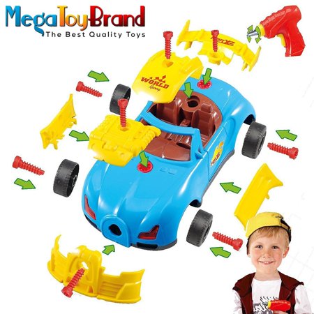 0749357593338 - RACING CAR TAKE APART BUILDING TOYS - WITH 30 TAKE APART PIECES, ELECTRIC TOOL DRILL, LIGHTS AND SOUNDS, BY MEGATOYBRAND - BEST TOYS FOR TOYS