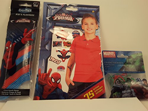 0749357726101 - MARVEL SUPERHERO GIFT PACK- 75 ULTIMATE SPIDERMAN TEMPORARY TATTOOS, ULTIMATE SPIDERMAN (40 PACK) KID'S FRUIT PUNCH FLOSSERS AND MARVEL UNIVERSE CHARACTER BANDZ (20 PACK)