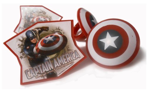 0749363203283 - CAPTAIN AMERICA SUPER HEROE CUPCAKE RINGS 12 CT