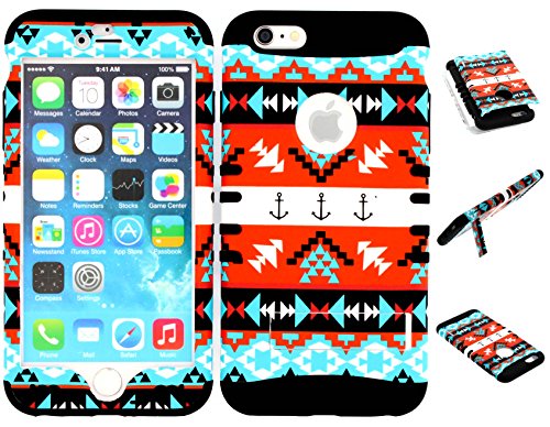 0749628596211 - IPHONE 6 CASE, WIRELESS FONES TM HYBRID SLIM KICKSTAND SHOCKPROOF IMPACT TUFF PROTECTIVE COVER CASE ORANGE TRIBAL AZTEC SNAP ON OVER BLACK SKIN FOR IPHONE 6 (4.7-INCH)