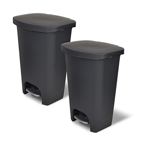 0749732001311 - GLAD 13 GALLON TRASH CAN 2 PACK | PLASTIC KITCHEN WASTE BINS WITH ODOR PROTECTION OF LID | HANDS FREE WITH STEP ON FOOT PEDAL AND GARBAGE BAG RINGS, CHARCOAL, 2 COUNT