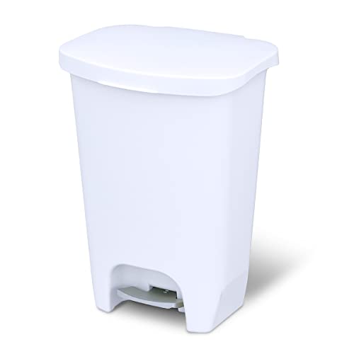 0749732741323 - GLAD 13 GALLON TRASH CAN | PLASTIC KITCHEN WASTE BIN WITH ODOR PROTECTION OF LID | HANDS FREE WITH STEP ON FOOT PEDAL AND GARBAGE BAG RINGS, WHITE
