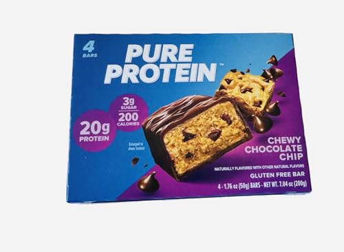 0749826000121 - PURE PROTEIN BARS, HIGH PROTEIN, NUTRITIOUS SNACKS TO SUPPORT ENERGY, LOW SUGAR, GLUTEN FREE, CHEWY CHOCOLATE CHIP, 1.76OZ, PACK OF 4