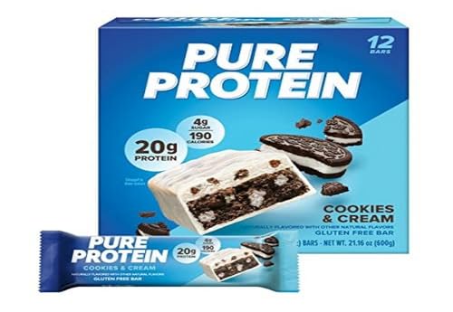 0749826003917 - PURE PROTEIN BARS, HIGH PROTEIN, NUTRITIOUS SNACKS TO SUPPORT ENERGY, LOW SUGAR, GLUTEN-FREE, COOKIES AND CREAM, 1.76OZ, 12 PACK