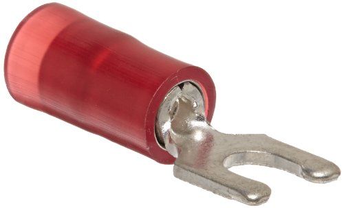 0074983809875 - PANDUIT PN18-6SLF-C SHORT LOCKING FORK TERMINAL, NYLON INSULATED, 22 - 18 AWG WIRE RANGE, #6 STUD SIZE, RED, 0.03 STOCK THICKNESS, 0.145 MAX INSULATION, 0.27 TERMINAL WIDTH, 0.75 TERMINAL LENGTH, 0.19 CENTER HOLE DIAMETER (PACK OF 100)