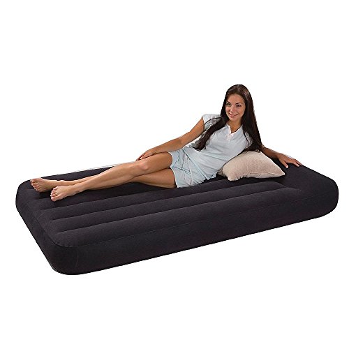 0749933395950 - AIR MATTRESS WITH PUMP. THIS INTEX CLASSIC PILLOW REST TWIN SIZE BLOW UP AIRBED WITH BUILT IN ELECTRIC PUMP FOR FAMILY OUTDOOR OR INDOOR USE. INFLATABLE BED IS BEST AS CAMPING OR GUEST BED