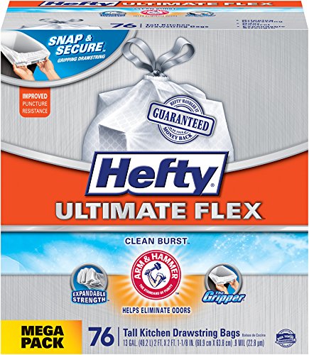 0074994340442 - HEFTY ULTIMATE FLEX TALL KITCHEN TRASH BAGS, CLEAN BURST, 76 COUNT