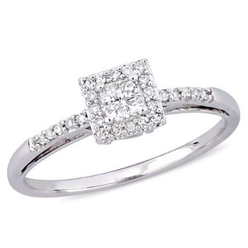0750002775474 - 1/5 CARAT T.W. PRINCESS AND ROUND-CUT DIAMOND 10KT WHITE GOLD HALO ENGAGEMENT RING