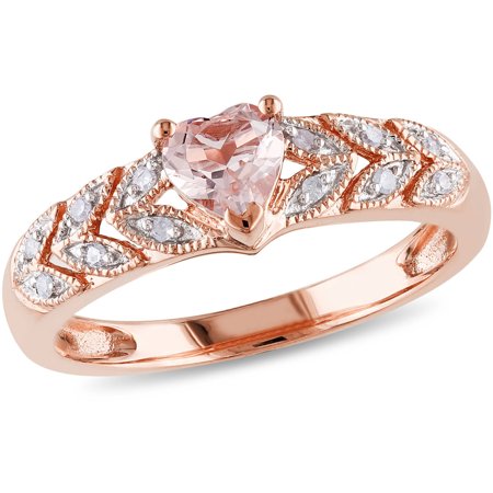 0750004651288 - 1/2 CARAT T.G.W. MORGANITE AND DIAMOND-ACCENT 10KT ROSE GOLD HEART RING