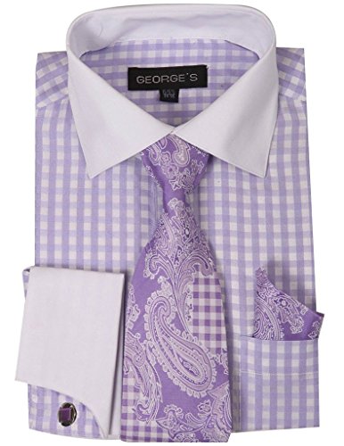 0750022232421 - GEORGE'S MEN'S DRESS SHIRT WITH TIE, HANDKERCHIEF AND CUFF LINKS 18 1/2 36/37 LAVENDER