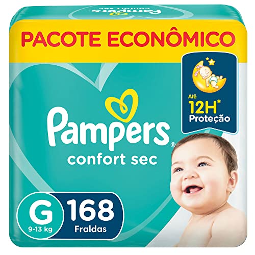 7500435106764 - FRALDA DESCARTÁVEL INFANTIL PAMPERS CONFORT SEC G 168 UNIDADES PACOTE ECONÔMICO