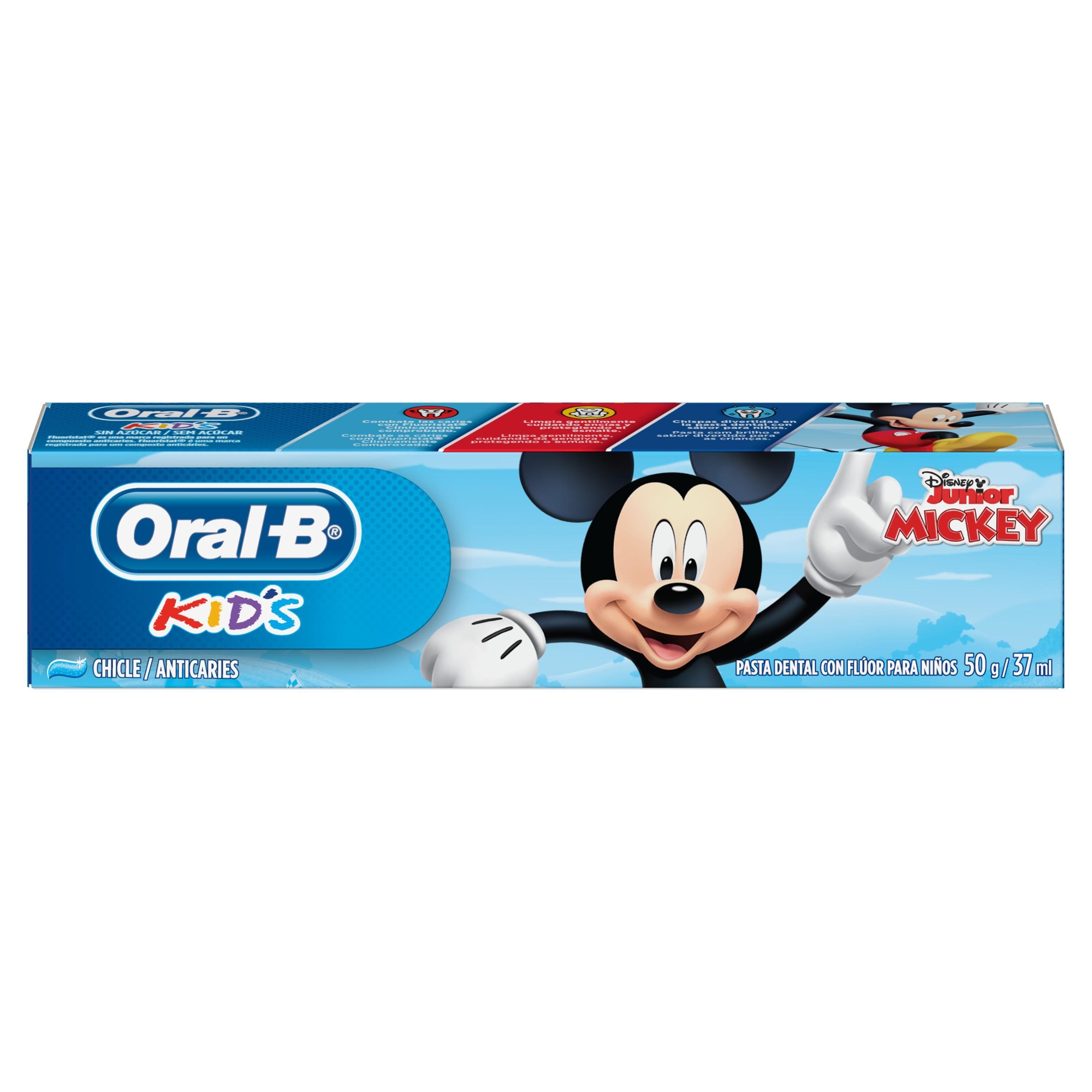 7500435127363 - CREME DENTAL COM FLÚOR CHICLETE MICKEY AND THE ROADSTER RACERS ORAL-B KIDS CAIXA 50G